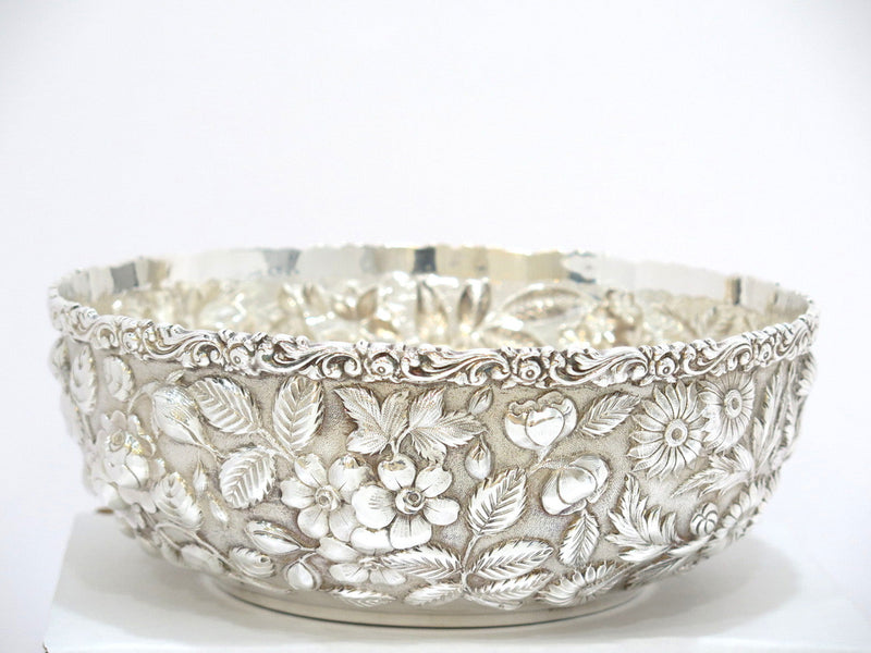 9.25 in - Sterling Silver Jenkins & Jenkins Antique Floral Repousse Serving Bowl