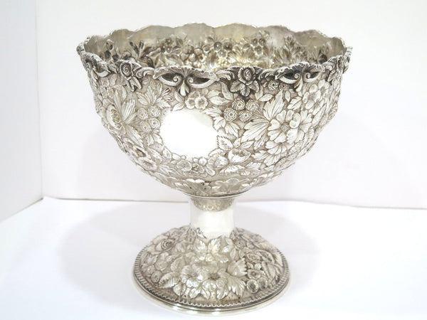 10 3/8 in - Sterling Silver Justis & Armiger Antique Floral Repousse Footed Bowl