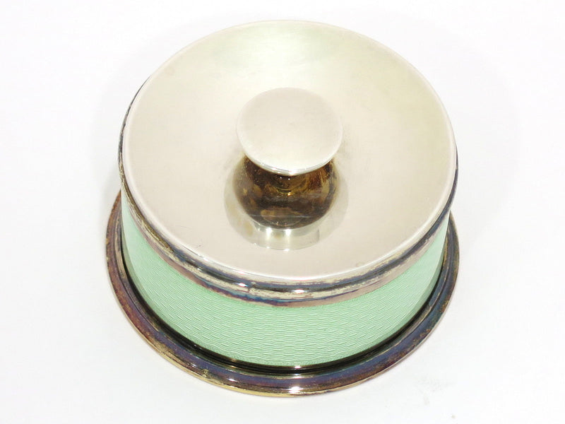 2 5/8 in - Green Guilloche Gilt Interior Antique Round Jar w/ Lid