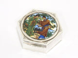 2 1/8 in - Sterling Silver Enamel Antique Chinese Man & Woman w/ Bird Hex Box