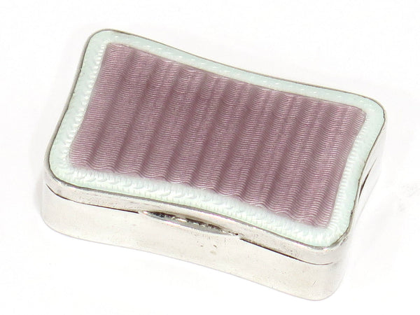 1 7/8 in - Sterling Silver White Rim Pink Guilloche Antique English Pill Box