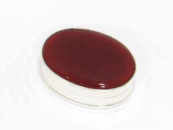 1 3/8 in - Sterling Silver Vintage London Import Mark Carnelian Oval Pill Box