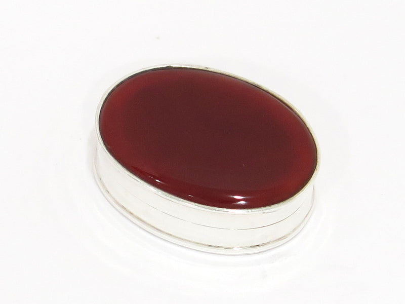 1 3/8 in - Sterling Silver Vintage London Import Mark Carnelian Oval Pill Box