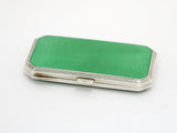 3 1/8" Sterling Silver Green Guilloche Antique London Import Mark Cigarette Case