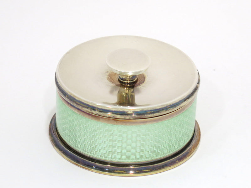 2 5/8 in - Green Guilloche Gilt Interior Antique Round Jar w/ Lid