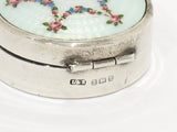 1 5/8 in Sterling Silver White Guilloche Antique English Rose Garlands Pill Box