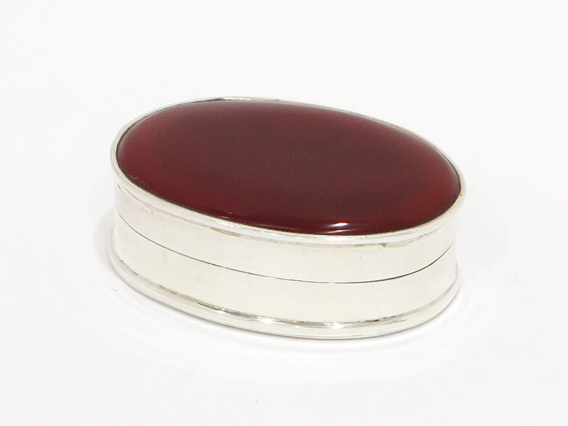 1 3/8 in - Sterling Silver Vintage London Import Mark Carnelian Oval Pill Box