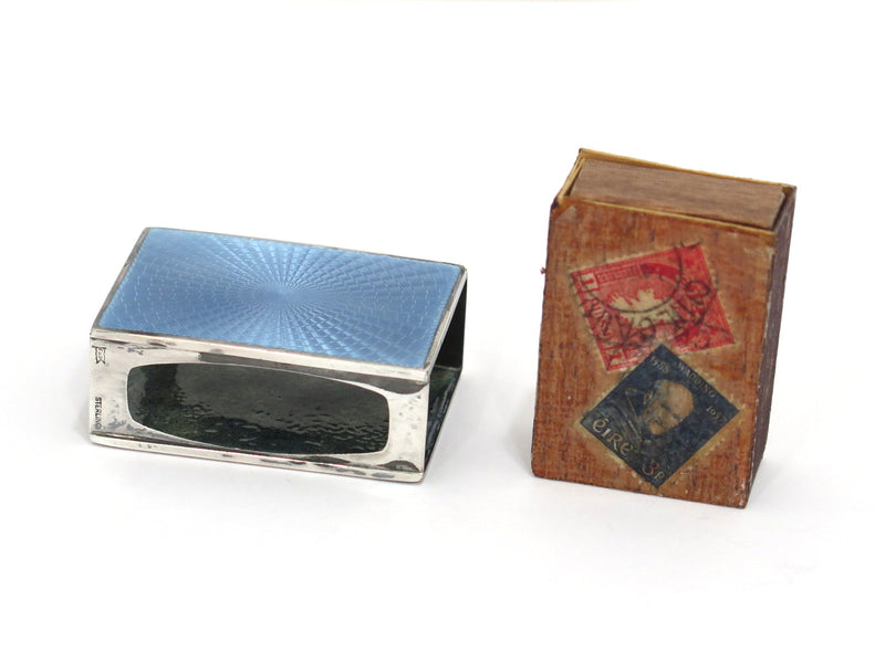 2.25 in - Sterling Silver Blue Guilloche Foster & Bailey Antique Match Safe