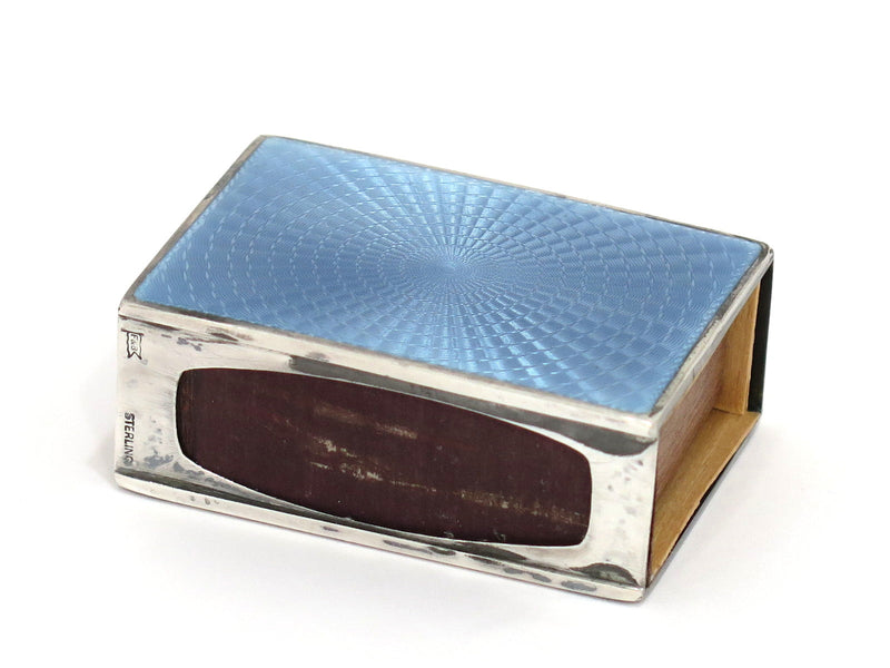 2.25 in - Sterling Silver Blue Guilloche Foster & Bailey Antique Match Safe