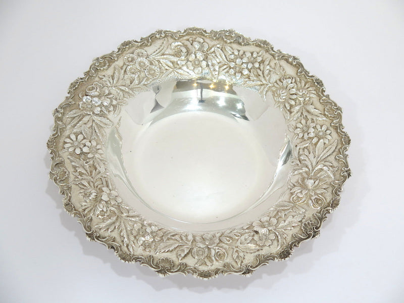 9.75 in - Sterling Silver S. Kirk & Son Antique Floral Repousse Serving Bowl