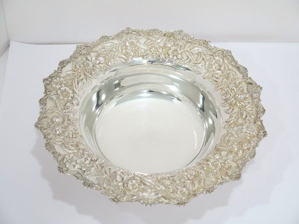 11.5" Sterling Silver S. Kirk & Son Antique Floral Repousse Footed Serving Bowl