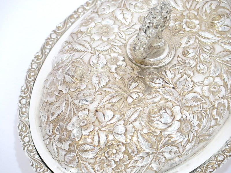 11 3/8 in Sterling Silver Baltimore Antique Floral Repousse Covered Serving Dish