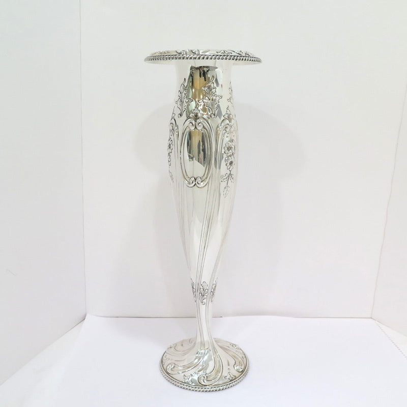 19.75 in - Sterling Silver Shreve & Co. Antique Floral Tall Vase