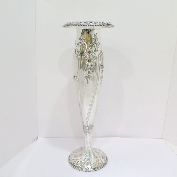 19.75 in - Sterling Silver Shreve & Co. Antique Floral Tall Vase
