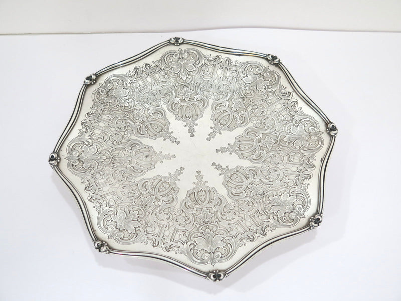 11 7/8 in Sterling Silver Reed & Barton Antique Ornate Octagonal Footed Platter