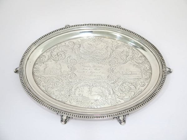 12 in - Sterling Silver Gale & Son Antique c. 1850 Ornate Footed Oval Tray