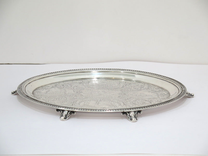 12 in - Sterling Silver Gale & Son Antique c. 1850 Ornate Footed Oval Tray