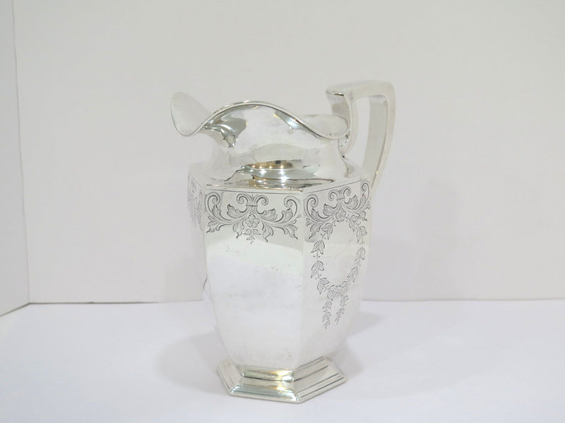 9.25 in Sterling Silver Dominick & Haff Antique Floral Scroll Hexagonal Pitcher