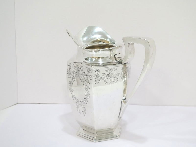 9.25 in Sterling Silver Dominick & Haff Antique Floral Scroll Hexagonal Pitcher