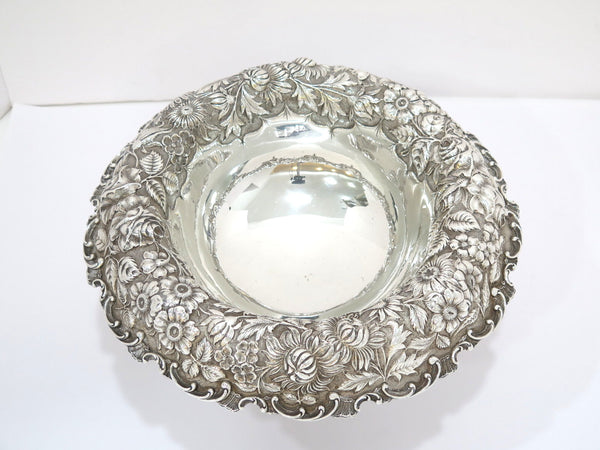 11.5 in - Sterling Silver Stieff Antique 1904-1909 Floral Repousse Footed Bowl