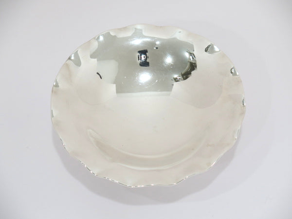 6 in - 950 Silver Antique Japanese Wavy Rim Footed Round Candy Nut Dish