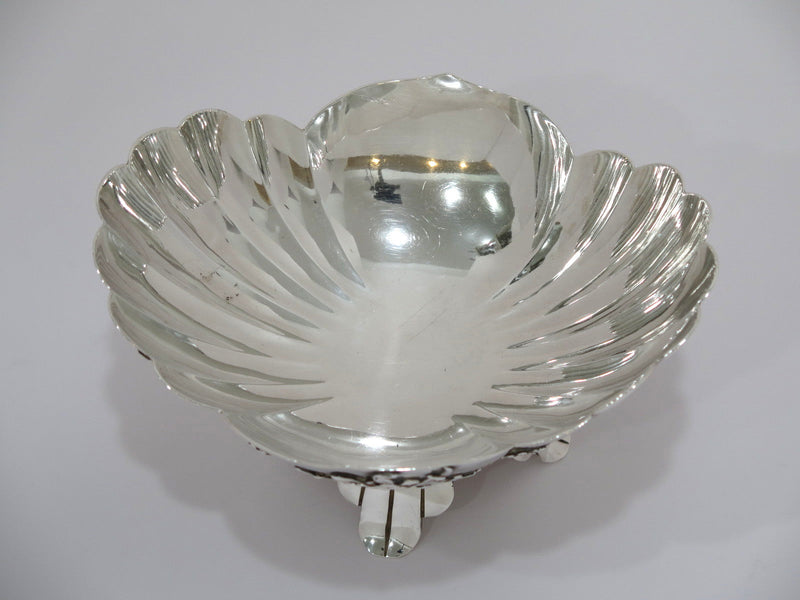 6.5 in - Sterling Silver Antique Japanese Chrysanthemum Footed Candy Nut Dish