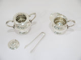 Sterling Silver Antique Japanese Mini Sugar Bowl, Creamer & Sugar Tongs Set