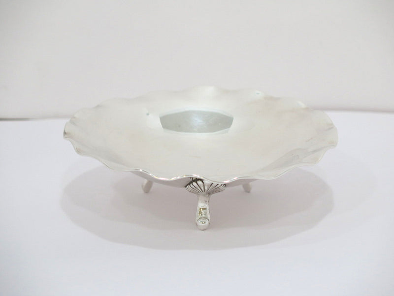 6 in - 950 Silver Antique Japanese Wavy Rim Footed Round Candy Nut Dish