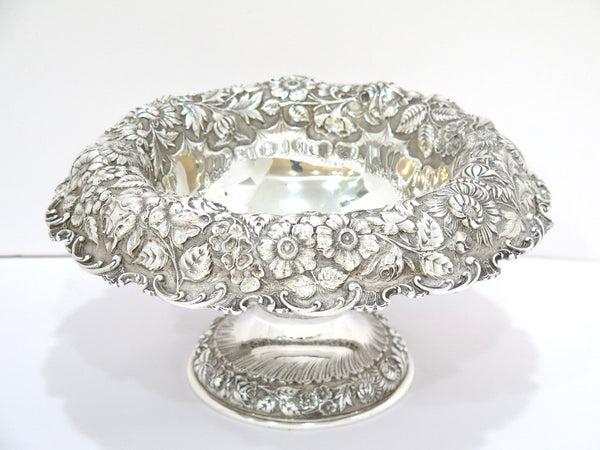 11.5 in - Sterling Silver Stieff Antique 1904-1909 Floral Repousse Footed Bowl