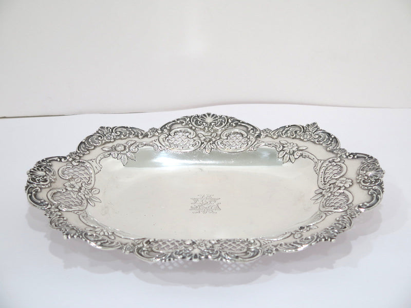 12.5 in Sterling Silver Tiffany Antique Floral Scroll Mesh Openwork Serving Dish