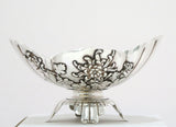 6.5 in - Sterling Silver Antique Japanese Chrysanthemum Footed Candy Nut Dish