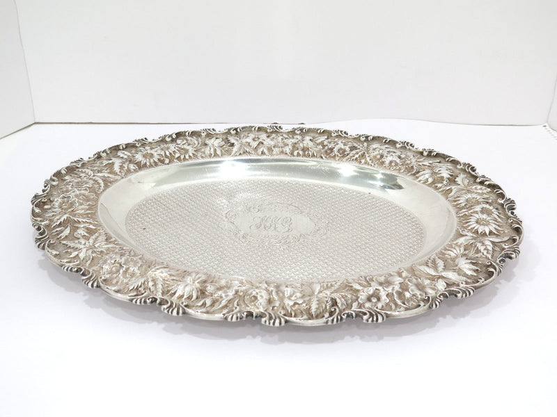 16" Sterling Silver Baltimore Sterling Silver (Stieff) Antique Repousse Platter