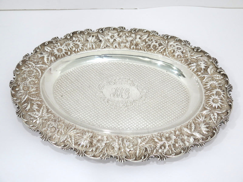 16" Sterling Silver Baltimore Sterling Silver (Stieff) Antique Repousse Platter