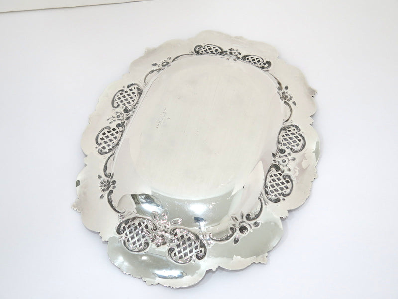 12.5 in Sterling Silver Tiffany Antique Floral Scroll Mesh Openwork Serving Dish