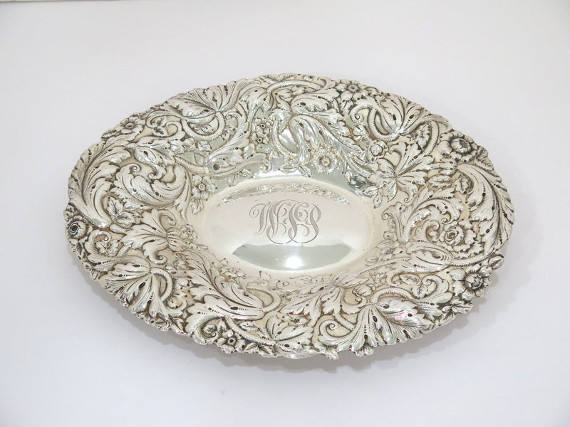 11 in - Sterling Silver Gorham Antique Floral Repousse Serving Dish