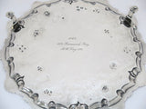 12 in - Sterling Silver Antique English 1763 Floral Footed Round Tray