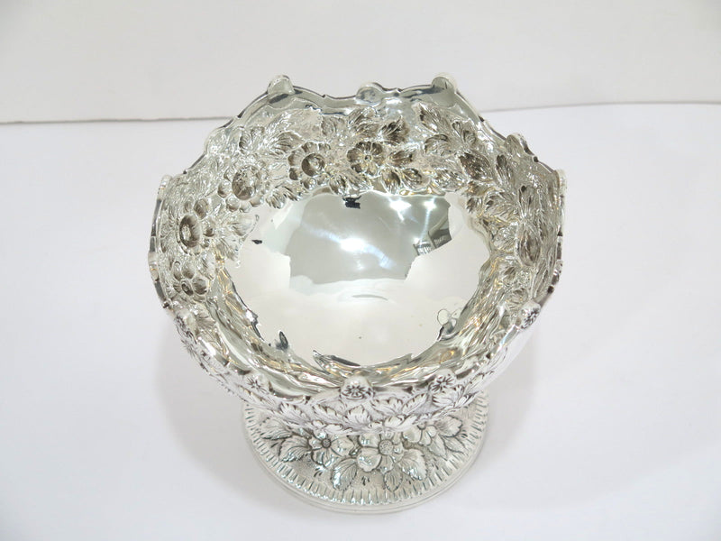 6.5" Coin Silver S. Kirk & Son Antique 1861 Floral Repousse Footed Serving Bowl