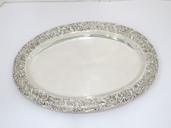 14" Sterling Silver Baltimore Silversmiths Antique Floral Repousse Oval Platter