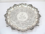 11.75" Sterling Silver Antique English 1752 Floral Heraldic Insignia Footed Tray