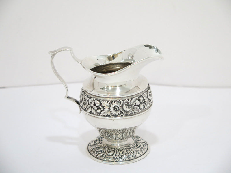 Sterling Silver Kirk & Son Antique Floral Repousse Mini Sugar Bowl & Creamer Set