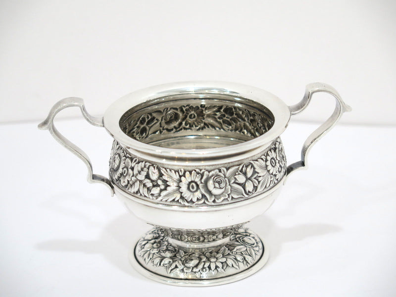 Sterling Silver Kirk & Son Antique Floral Repousse Mini Sugar Bowl & Creamer Set