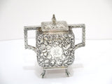 Coin Silver Antique Bailey Floral Repousse Sugar Bowl, Creamer & Kirk Tray Set