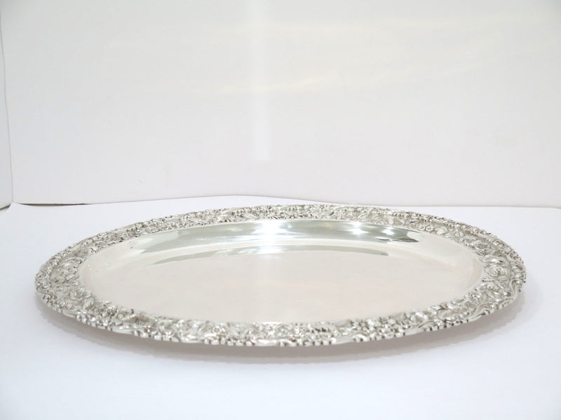 14" Sterling Silver Baltimore Silversmiths Antique Floral Repousse Oval Platter