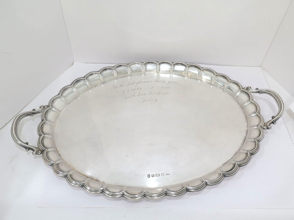 27 in - Sterling Silver Vintage English 1977 Wavy Rim Oval Tray