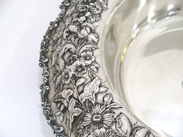 18 in - Sterling Silver S. Kirk & Son Antique Floral Repousse Bowl / Centerpiece