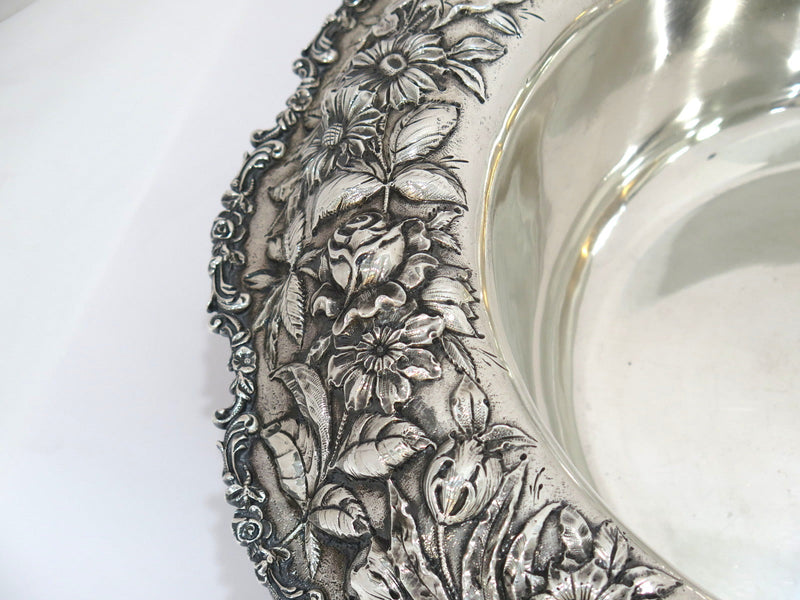 18 in - Sterling Silver S. Kirk & Son Antique Floral Repousse Bowl / Centerpiece