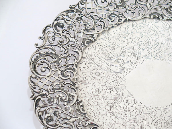 13.75 in - Sterling Silver Bigelow, Kennard & Co. Antique Floral Footed Platter