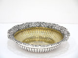 9.25 in - Sterling Silver Gilt Whiting Antique Floral Openwork Rim Serving Bowl