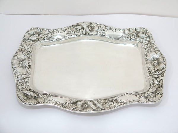 14.5 in Sterling Silver Gorham Antique Poppy Flower Repousse Rectangular Platter