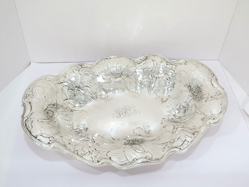 20 in - Sterling Silver Gorham Antique Poppy Flower Oval Centerpiece Bowl